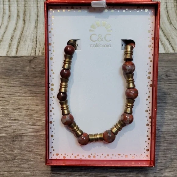 🦋NIB TIGER EYE BRASS NECKLACE